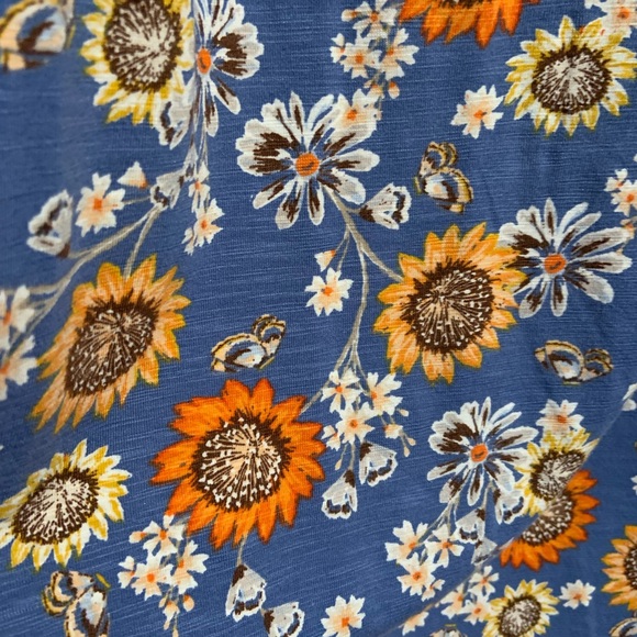 J. Jill Sunflower Knit Henley Dress Blue Orange Floral Tie Waist Tassels Medium - Picture 3 of 12